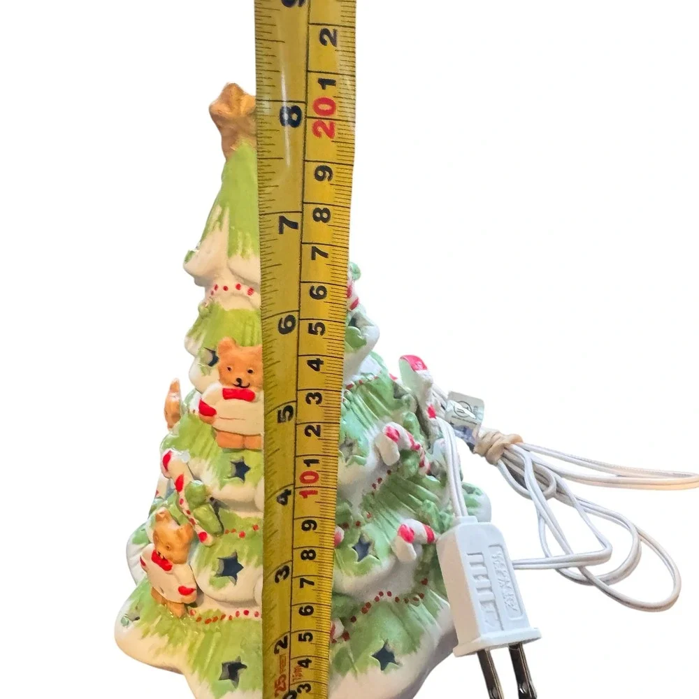 Vintage Ceramic Lighted Christmas Tree Santa Teddy Bear Candy Cane Star Cutouts
